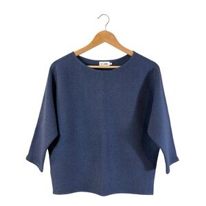 The Reset Ribbed 3/4 Sleeve Pullover Linen Blend Boatneck Knit Top, Size S/M